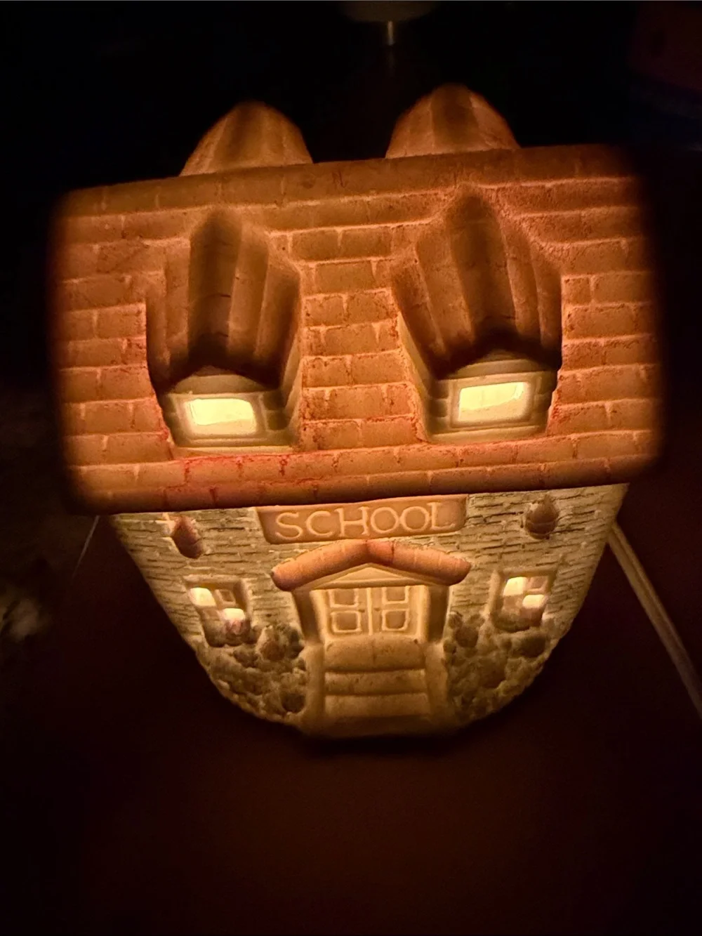 Vintage Ceramic Schoolhouse Night Light Lantern in Warm Beige 5 inches tall
